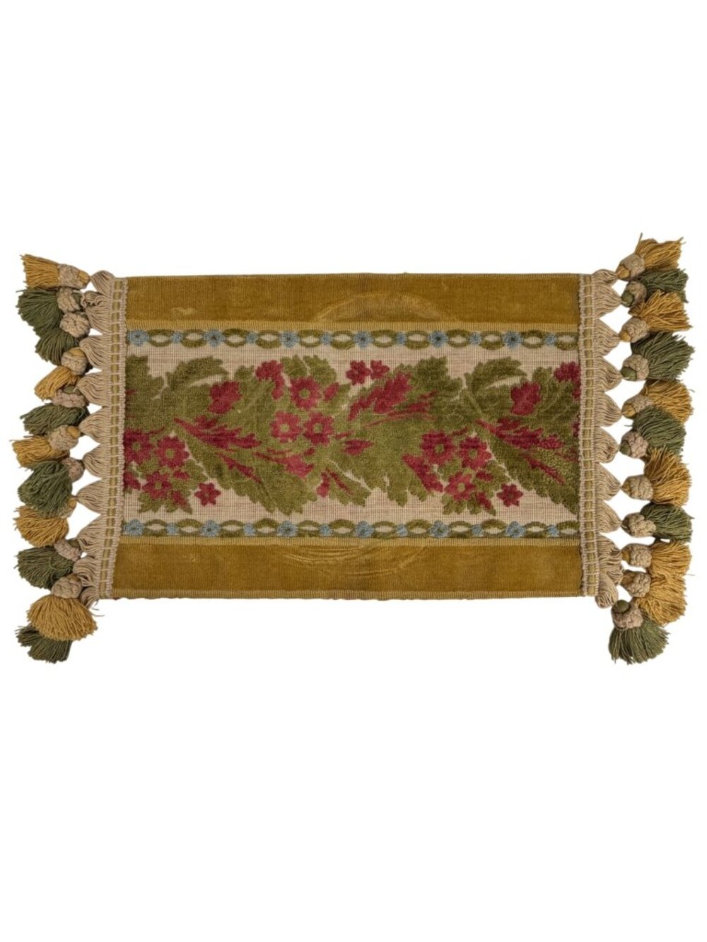 Vintage Velvet Floral Tapestry Table Runner w/ Tassels Multi-Color Gold Boho MCM